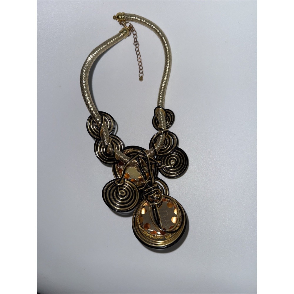 Gold Black Tone Spiral Round Circle‎ Pendant Necklace  bohemian Statement - Picture 3 of 5